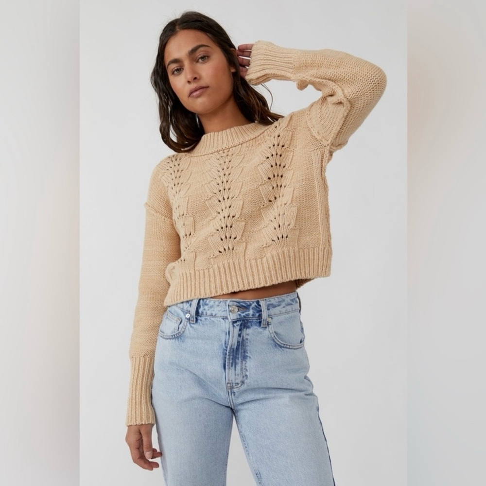 Free People Bell Song Pullover Sweater Sandcastle Medium Women’s